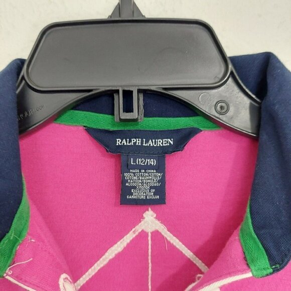 VTG Rare "RALPH LAUREN" Equestrian/Riding Patch Striped Rugby Shirt Girl's Sz L - Picture 6 of 6